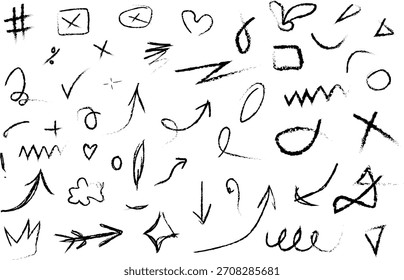 Handgezeichnete Kritzelpfeil überprüfen Herz doodle Formen Symbole Kit
