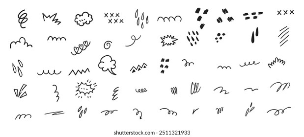 Hand-Drawn Scribble and Doodle Elements Set | Vector Illustration of Sketchy Clouds, Lines, and Abstract Shapes | Minimalist Design Icons for Graphic Design and Creativity