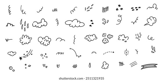 Hand-Drawn Scribble and Doodle Elements Set | Vector Illustration of Sketchy Clouds, Lines, and Abstract Shapes | Minimalist Design Icons for Graphic Design and Creativity