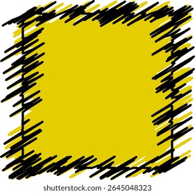 Hand-drawn scribble frame in bold black on a vibrant yellow background. Modern, abstract design ideal for posters, ads, flyers, and social media templates. Perfect for creative projects that need eye-