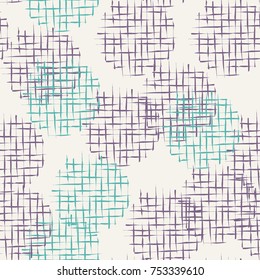 Handdrawn scribble grid textured circles seamless pattern, repeat background
