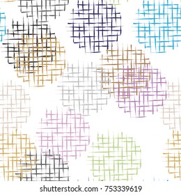 Handdrawn scribble grid textured circles seamless pattern, repeat background