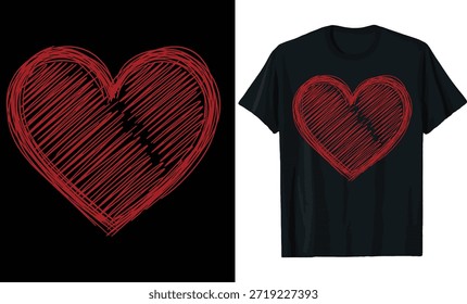 Hand-Drawn Scribble Red Heart Valentine Day T Shirt Design