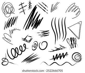 Hand-drawn scribble sketch. Children drawing with black line style on isolated white background.