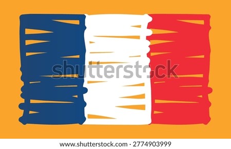 Hand-Drawn Scribble Style France Flag Illustration on Orange Background