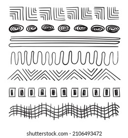 Hand-drawn scribbled shapes and lines in different styles.