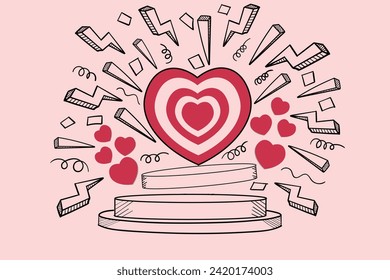 Hand-drawn scribbles of podium displays with the concept of Valentine's Day, love, for promotional designs, advertisements, etc