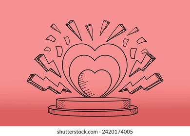 Hand-drawn scribbles of podium displays with the concept of Valentine's Day, love, for promotional designs, advertisements, etc