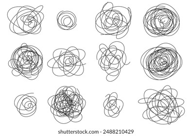 Garabatos dibujados a mano de líneas entrelazadas entrelazadas en diferentes Formas y tamaños. Línea editable. Ancho de trazo ajustable.