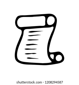 Handdrawn scroll doodle icon. Hand drawn black sketch. Sign symbol. Decoration element. White background. Isolated. Flat design. Vector illustration.