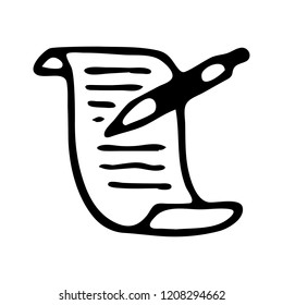 Handdrawn scroll doodle icon. Hand drawn black sketch. Sign symbol. Decoration element. White background. Isolated. Flat design. Vector illustration.