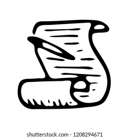 Handdrawn scroll doodle icon. Hand drawn black sketch. Sign symbol. Decoration element. White background. Isolated. Flat design. Vector illustration.