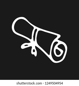 Handdrawn scroll doodle icon. Hand drawn whit sketch. Sign symbol. Decoration element. Black background. Isolated. Flat design. Vector illustration.