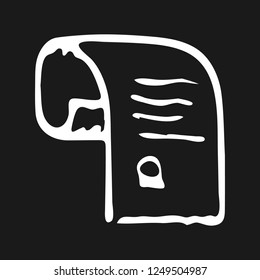 Handdrawn scroll doodle icon. Hand drawn whit sketch. Sign symbol. Decoration element. Black background. Isolated. Flat design. Vector illustration.