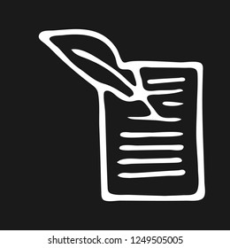Handdrawn scroll doodle icon. Hand drawn whit sketch. Sign symbol. Decoration element. Black background. Isolated. Flat design. Vector illustration.