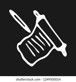 Handdrawn scroll doodle icon. Hand drawn whit sketch. Sign symbol. Decoration element. Black background. Isolated. Flat design. Vector illustration.