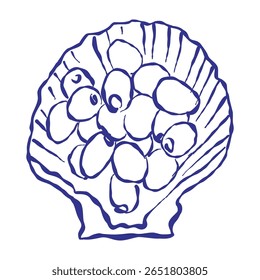 Hand-drawn seafood collection with a retro touch. Shellfish, ocean animals, and kitchen elements for stylish restaurant branding.