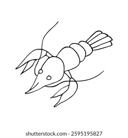 Hand-drawn seafood illustration, Animal icon. For menu. Ingredient for salads, sushi, soups, for product packaging,frozen shrimp, canned seafood, or shrimp-based dishes.