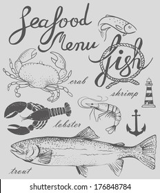 hand-drawn seafood menu