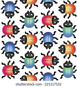 hand-drawn seamless background: beetle. Vector Illustration Design Pattern 