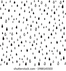 Hand-drawn seamless background black and white small rain drop. Vector doodle repeat patterns. Minimalist monochrome texture.