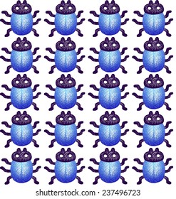 hand-drawn seamless background: blue beetle. Vector Design Pattern 