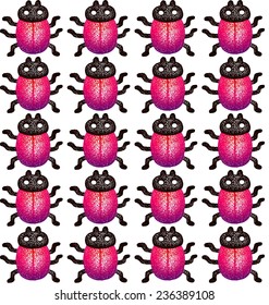 hand-drawn seamless background: red beetle. Vector Illustration Design Pattern 