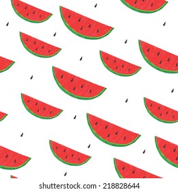 Hand-drawn seamless background with slices of watermelon