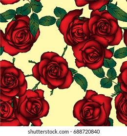 Hand-drawn seamless background vector Colorful roses
