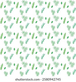 Handdrawn seamless beautiful green leaf Pattern white Background 