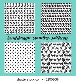 Hand-drawn seamless brush strokes patterns set