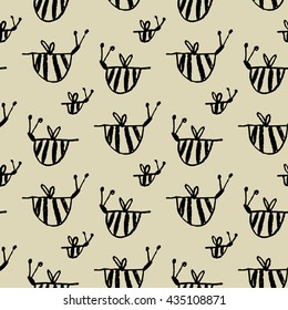 Hand-drawn seamless cartoon pattern with honey bees. 
