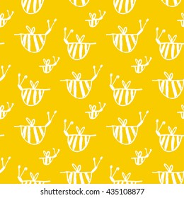 Hand-drawn seamless cartoon pattern with honey bees. 