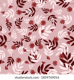 Patrón floral sin fisuras dibujado a mano. Fondo lindo con flores y hojas. Diseño de tela primaveral.