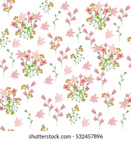 Dibujado a mano patrón de flores sin fisuras. Abstractas flores simples, ramitas y hojas. Fondo de la vendimia floral para la materia textil, cubierta, Fondo de pantalla, embalaje del regalo, impresión, scrapbooking.