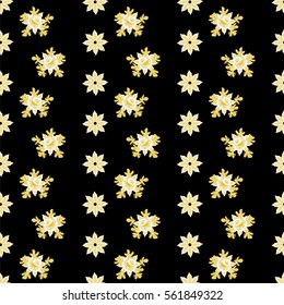 Hand-drawn seamless flower pattern. Abstract simple flowers, roses and leaves. Floral vintage background for textile, cover, wallpaper, gift packaging, printing, scrapbooking.