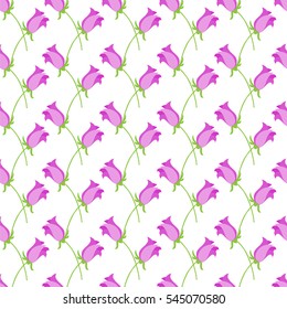 Hand-drawn seamless flower pattern with campanula. Floral vintage background for textile, cover, wallpaper, gift packaging, printing, scrapbooking.