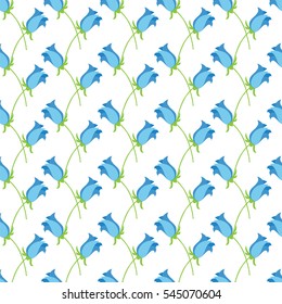 Hand-drawn seamless flower pattern with campanula. Floral vintage background for textile, cover, wallpaper, gift packaging, printing, scrapbooking.