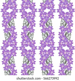 Hand-drawn seamless flower pattern with clematis . Floral vintage background for textile, cover, wallpaper, gift packaging, printing, scrapbooking.