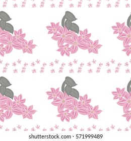 Hand-drawn seamless flower pattern with clematis. Floral romantic background for textile, cover, wallpaper, gift packaging, printing, scrapbooking.