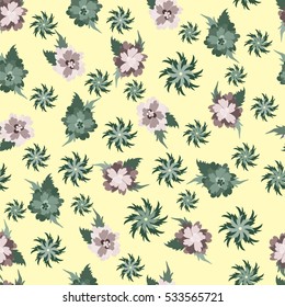 Hand-drawn seamless flower pattern with cute little flowers. Floral vintage background for textile, cover, wallpaper, gift packaging, printing, scrapbooking.