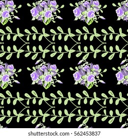 Hand-drawn seamless flower pattern with roses and bluebells. Floral vintage background for textile, cover, wallpaper, gift packaging, printing, scrapbooking.