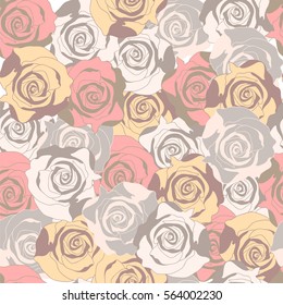 Hand-drawn seamless flower pattern with roses . Floral vintage background for textile, cover, wallpaper, gift packaging, printing, scrapbooking.