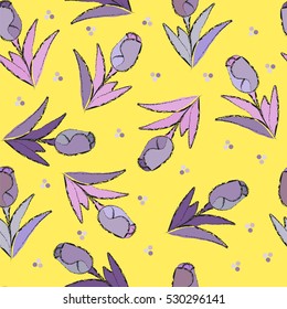 Hand-drawn seamless flower pattern with tulips. Floral vintage background for textile, cover, wallpaper, gift packaging, printing, scrapbooking.