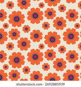 Patrón de flores sin costuras dibujado a mano, diseño de repetición de flores botánicas de primavera mínima y Vector de hojas.