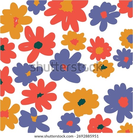 Hand-Drawn Seamless flowers Pattern, Minimal Spring Botanical Flower And Leaf Vector Repeating Design.