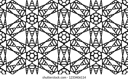 Hand-drawn seamless geometric pattern with striped stars and lifebuoys. Seamless background with geometric shapes.