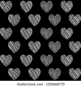 Hand-drawn seamless heart pattern with cute objects. Vector pattern.