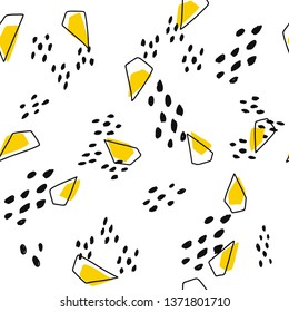 Hand-drawn seamless pattern with abstract geometric elements and leopard print or snake skin imitation. Perfect for fabric, textile and wallpaper. Vector