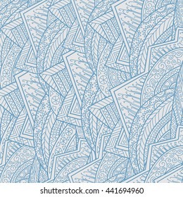 Hand-drawn seamless pattern of abstract geometric elements. 
Monochrome range.